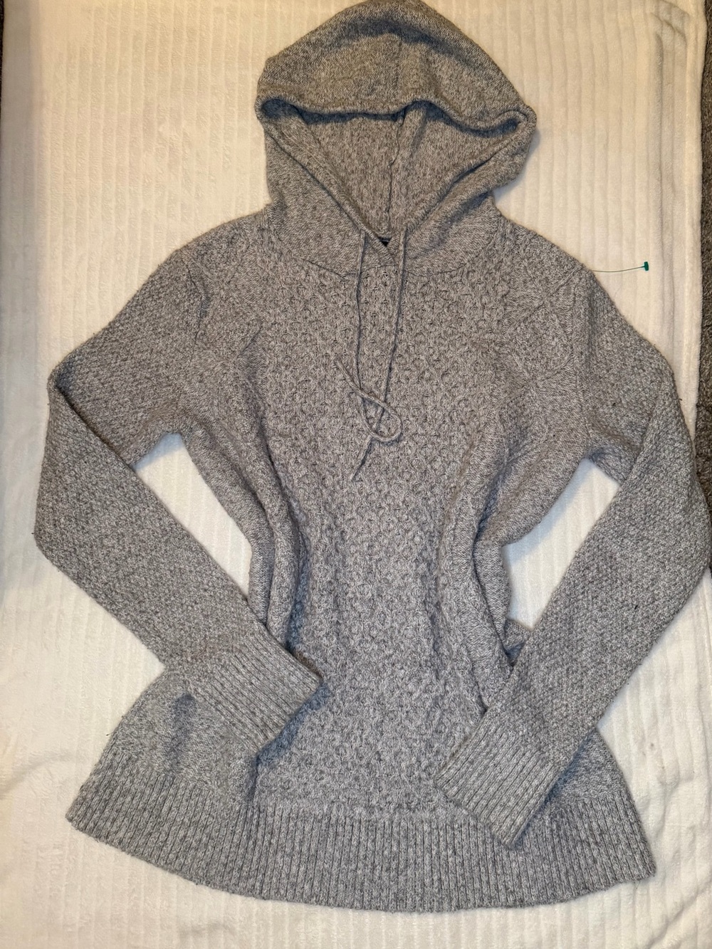 American Eagle Grey Cable Knit Hooded Sweater M